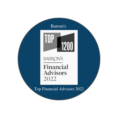This image is an **award badge from Barron’s**. It recognizes honorees in the **“Top 1200 Financial Advisors” for 2022**. The badge is circular with a **navy-blue background**, featuring the **Barron’s logo** and the text: * *Financial Advisors 2022* * *Top Financial Advisors 2022* This distinction highlights being named among the top financial advisors in the U.S. for that year.